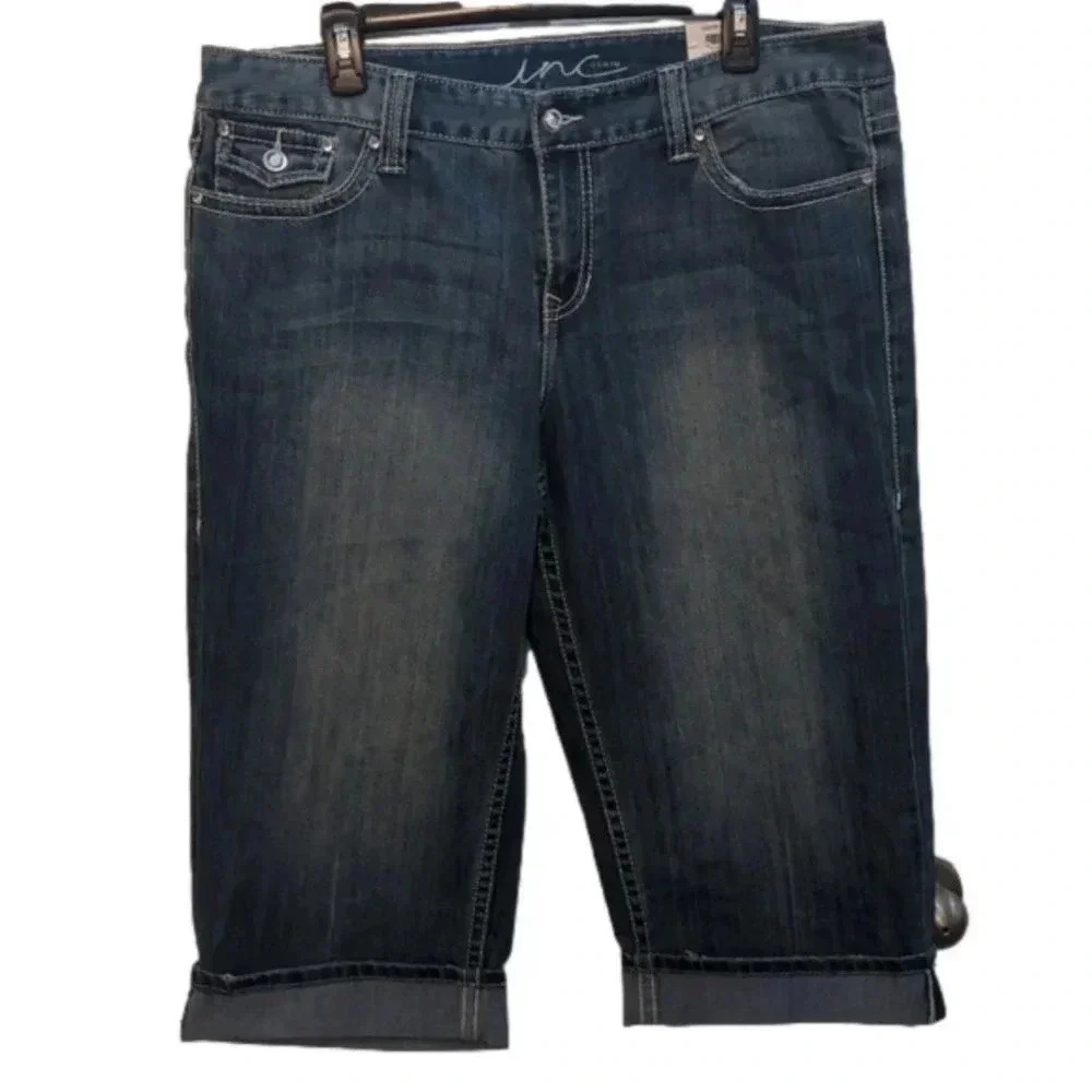 INC New Blue Denim Jean Skimmer Capri Cropped Pants